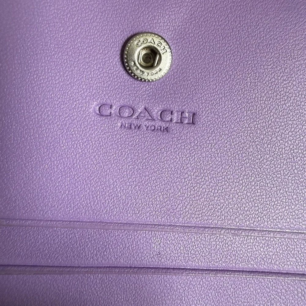 Coach Snap Zip Bifold Wallet In Purple Violet Orchard Leather Card Coin Holder